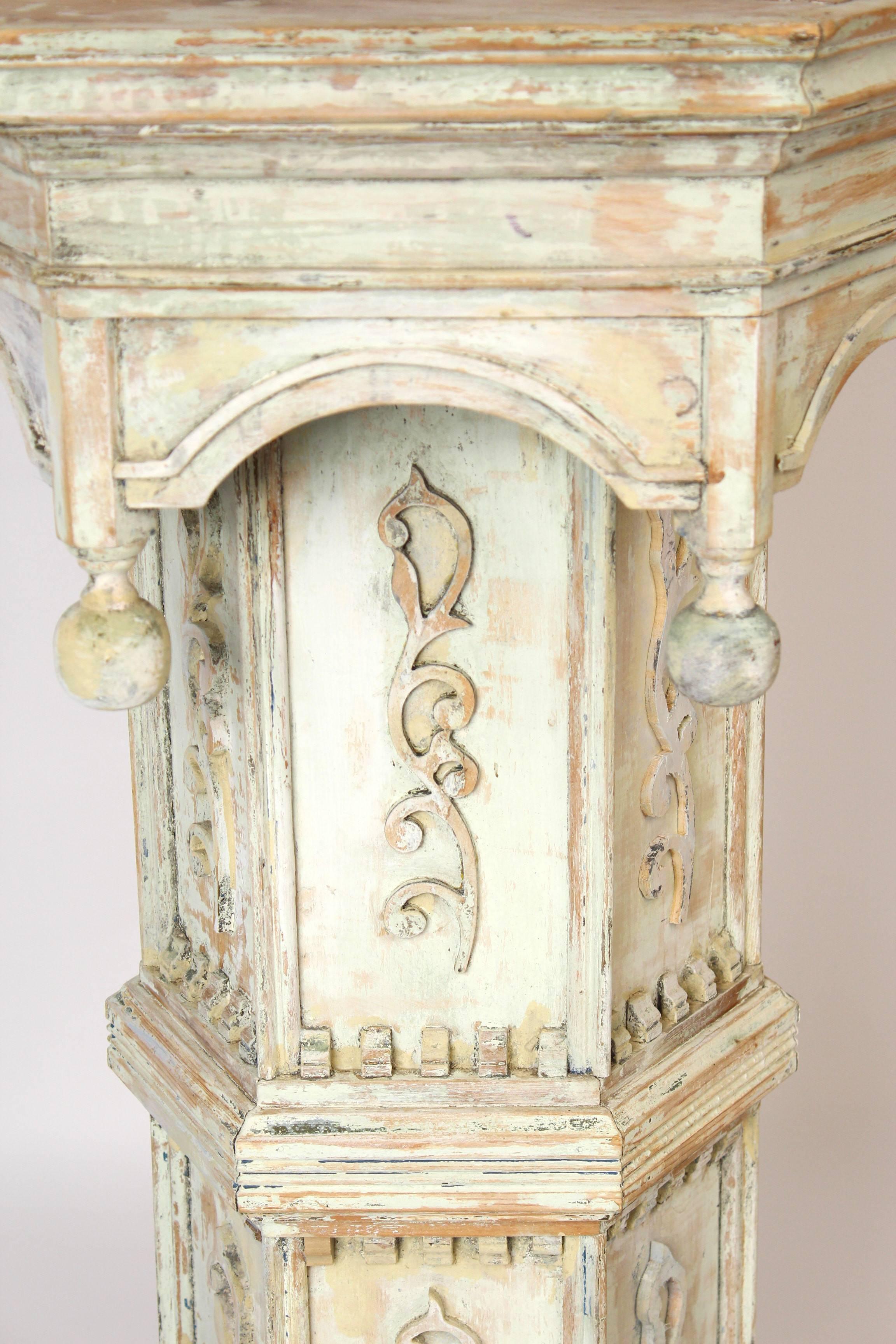 Early 20th Century Pair of Gothic Revival Painted Pedestals