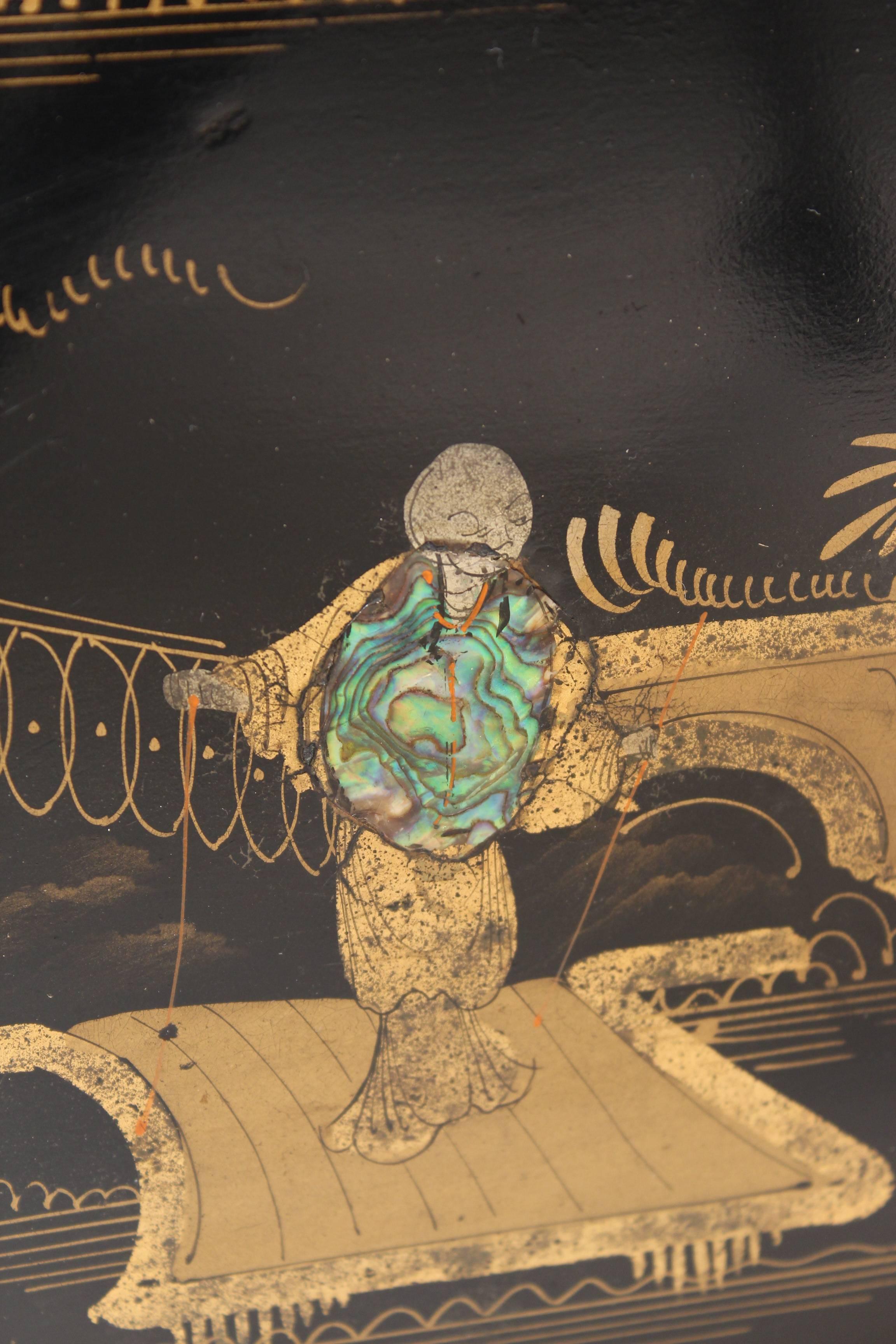 Mother-of-Pearl English Regency Chinoiserie Style Tole Tray Table