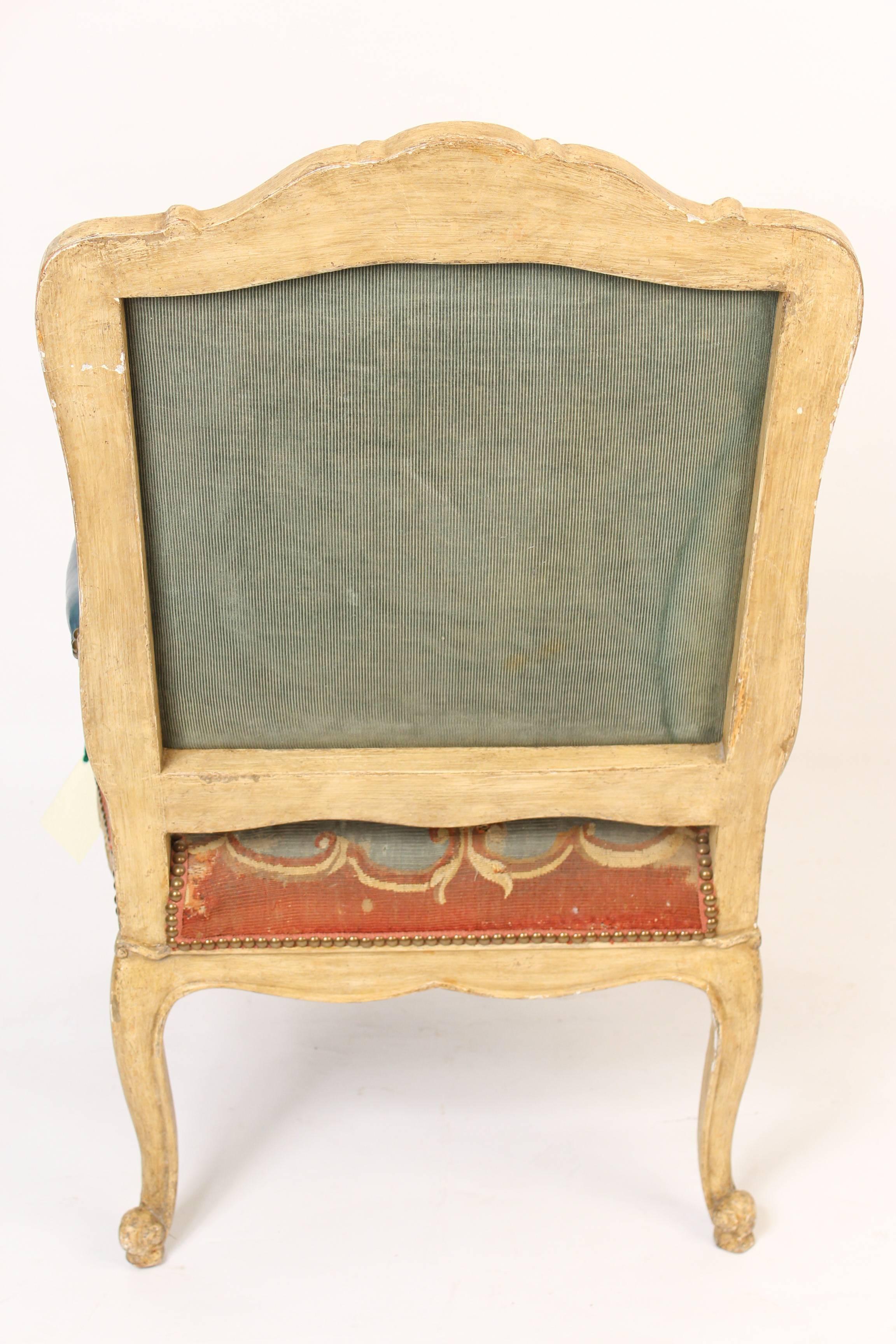 Unknown Louis XV Style Painted Armchair Upholstered in Antique Tapestry