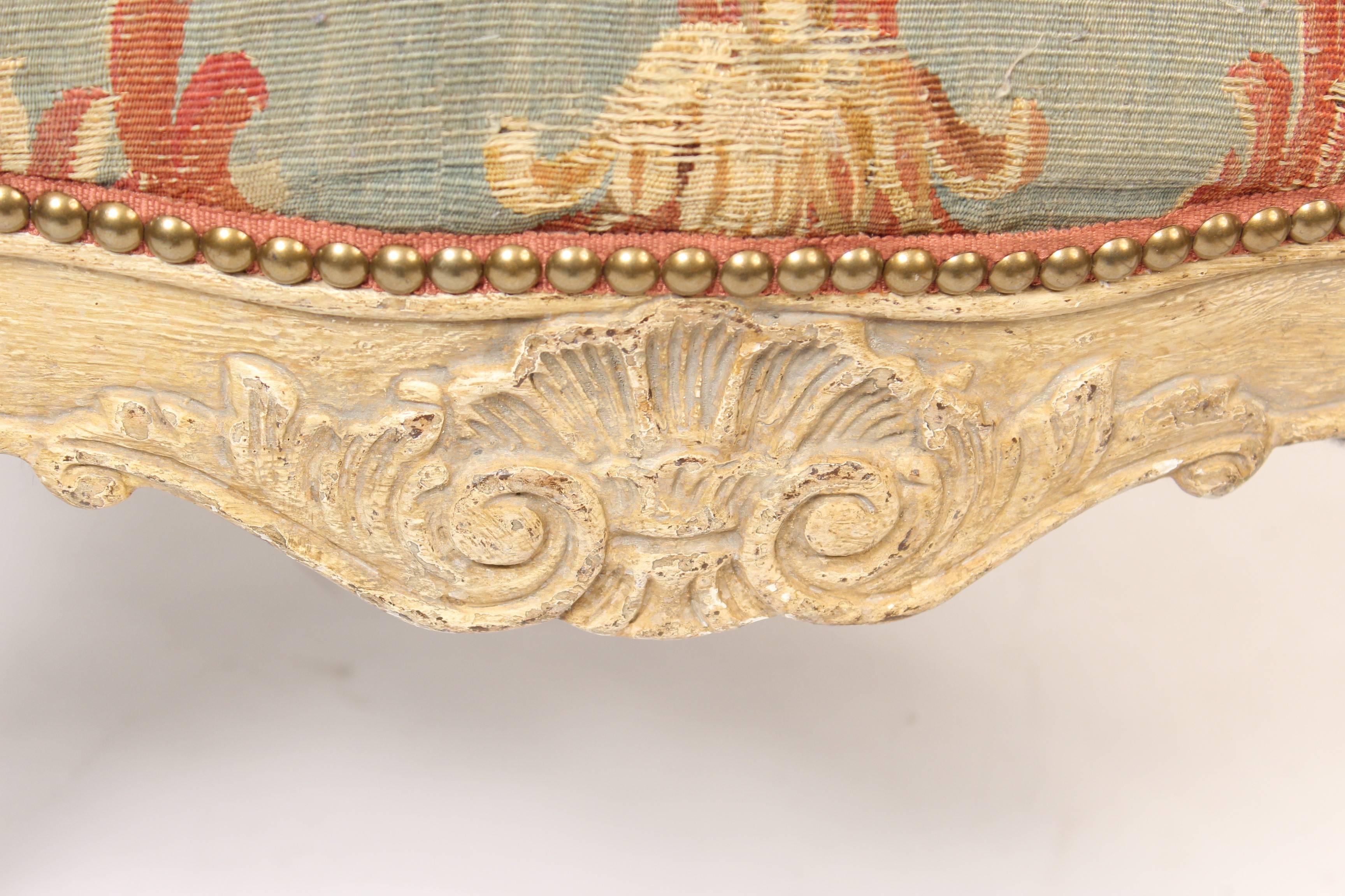 Louis XV Style Painted Armchair Upholstered in Antique Tapestry 1