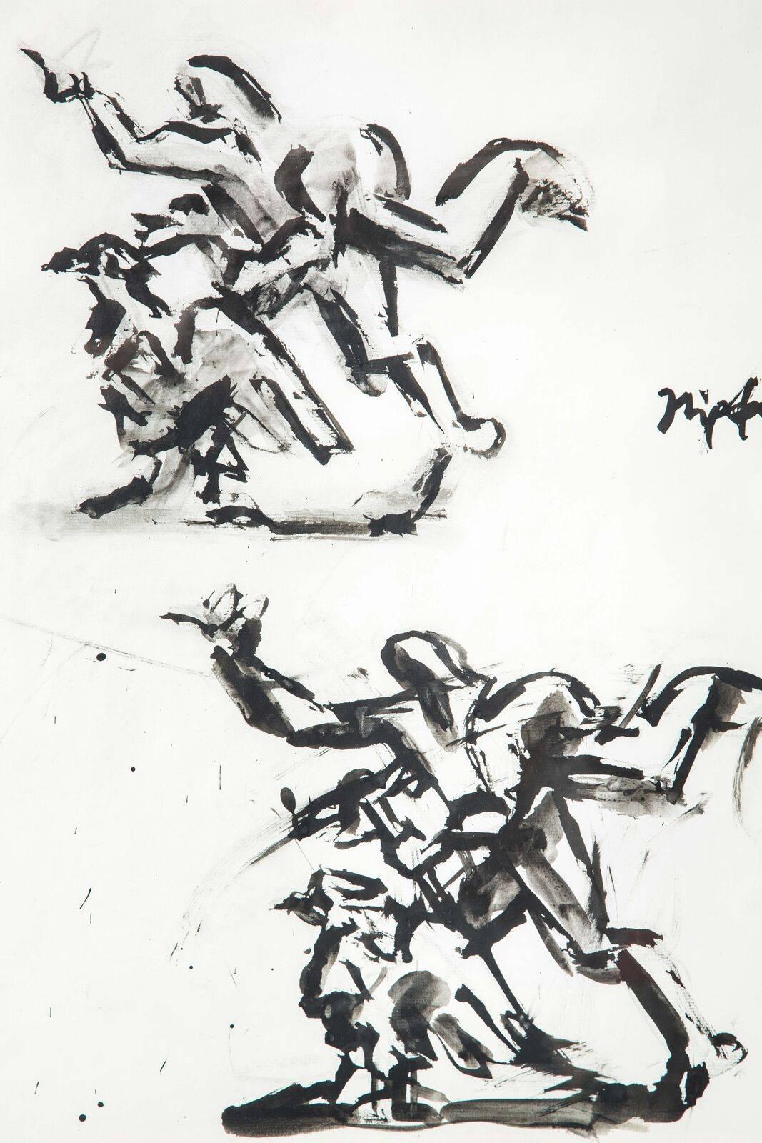 "Running Figures" Signed, ink-on-paper, figural study by important, Lithuanian born, Paris educated, artist Jacques Lipchitz (1891-1973).

From The Art Story: 