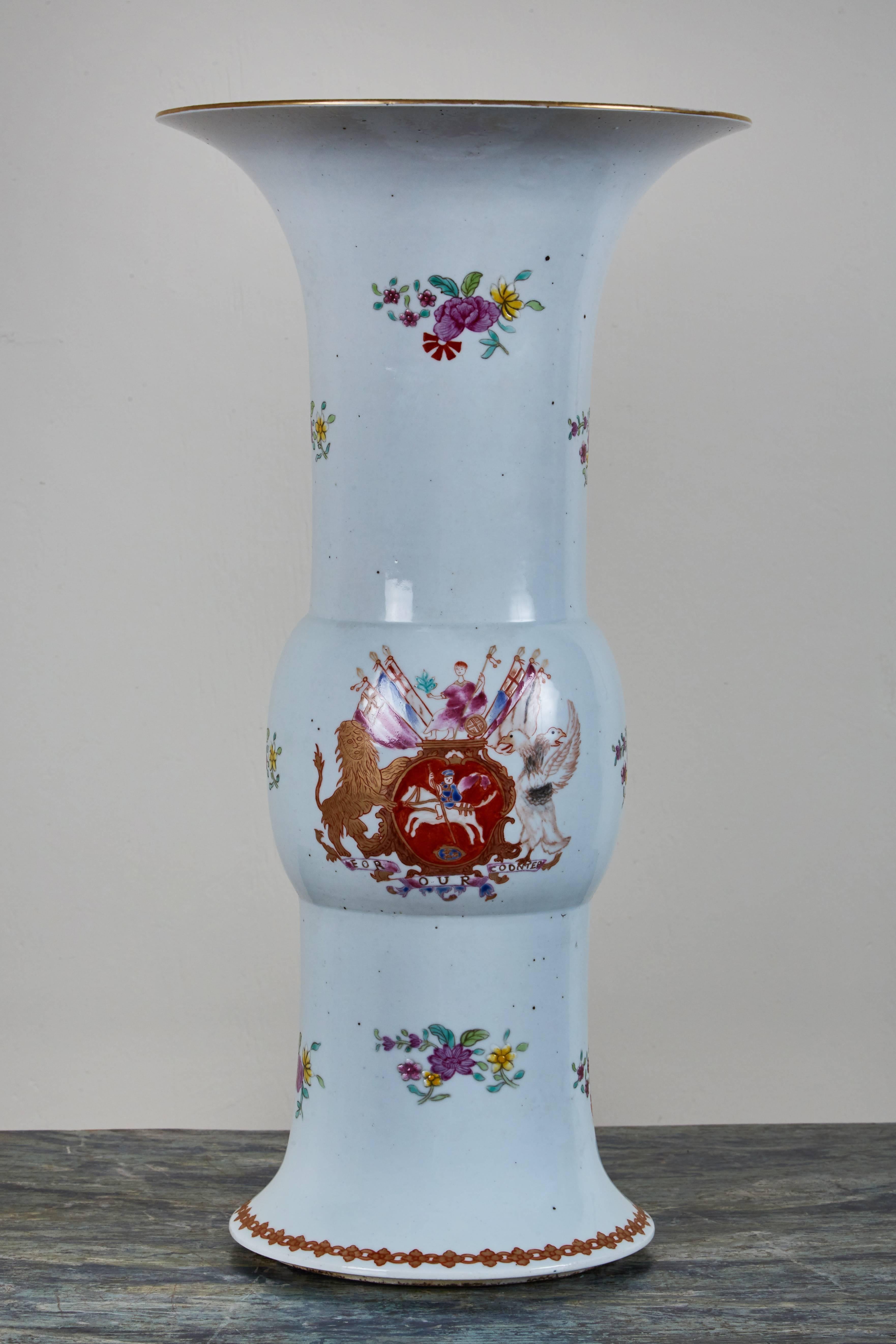 Grand Pair of, circa 1915 Armorial Vases for the U.K. Market In Excellent Condition For Sale In Newport Beach, CA