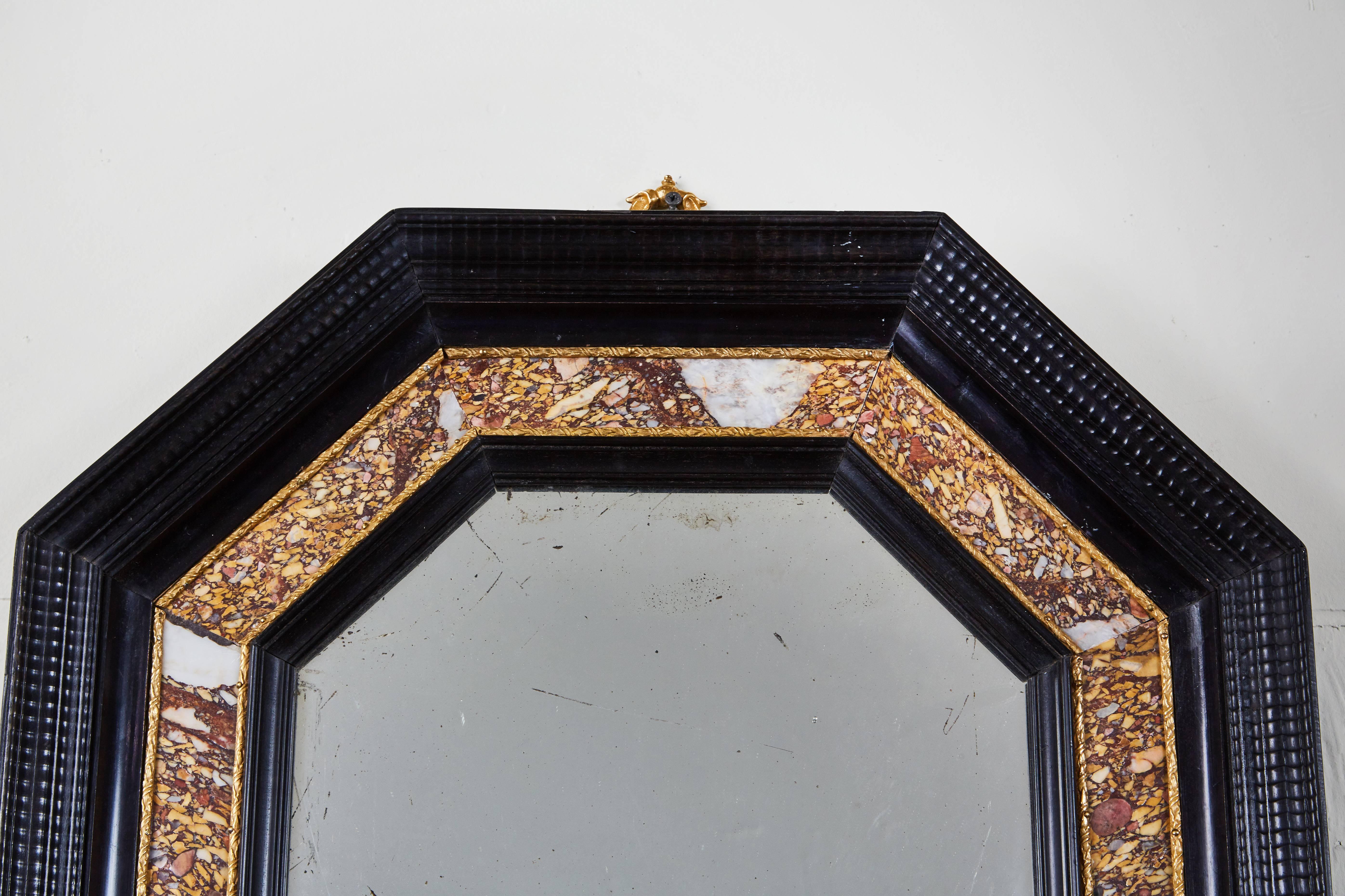 Handsome Pair of Marble Inlaid, Italian Mirrors In Excellent Condition In Newport Beach, CA