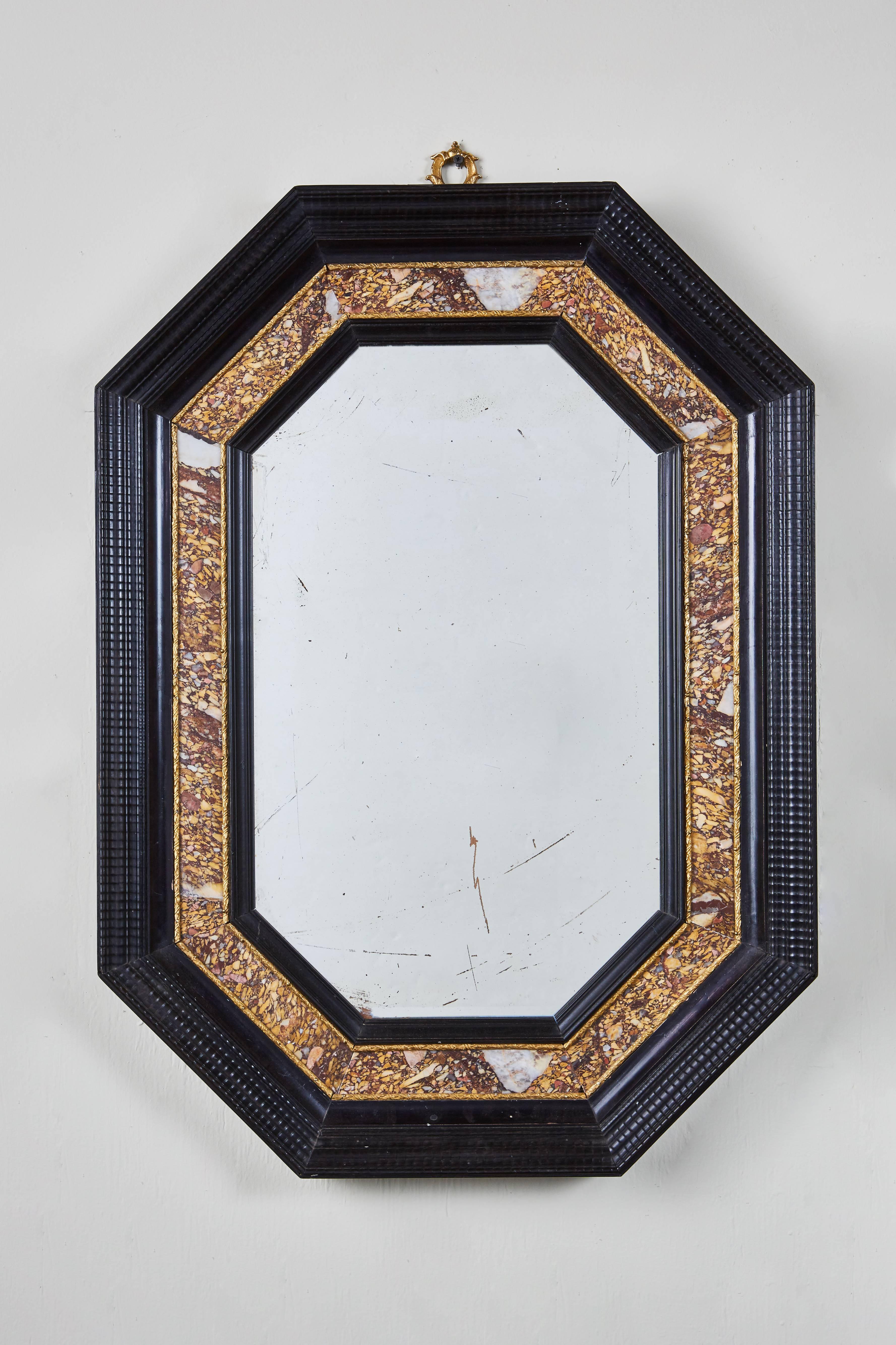 Handsome Pair of Marble Inlaid, Italian Mirrors 1