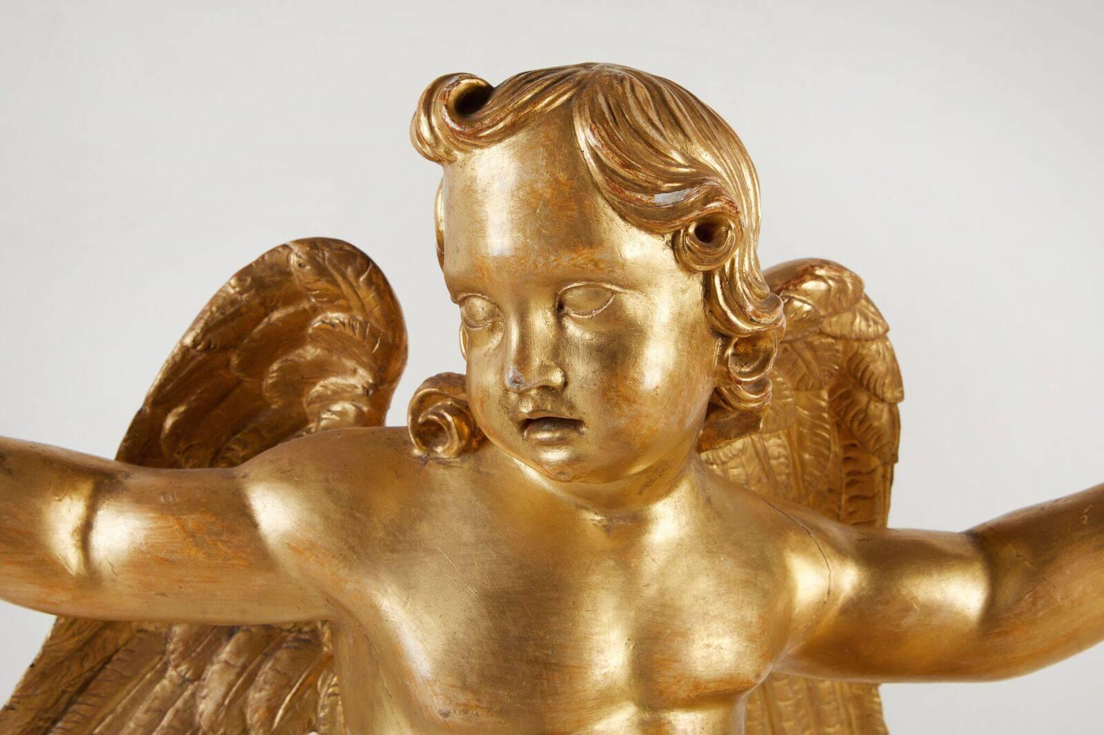 Pair of Mounted Gilded Altar Angels In Good Condition For Sale In Newport Beach, CA