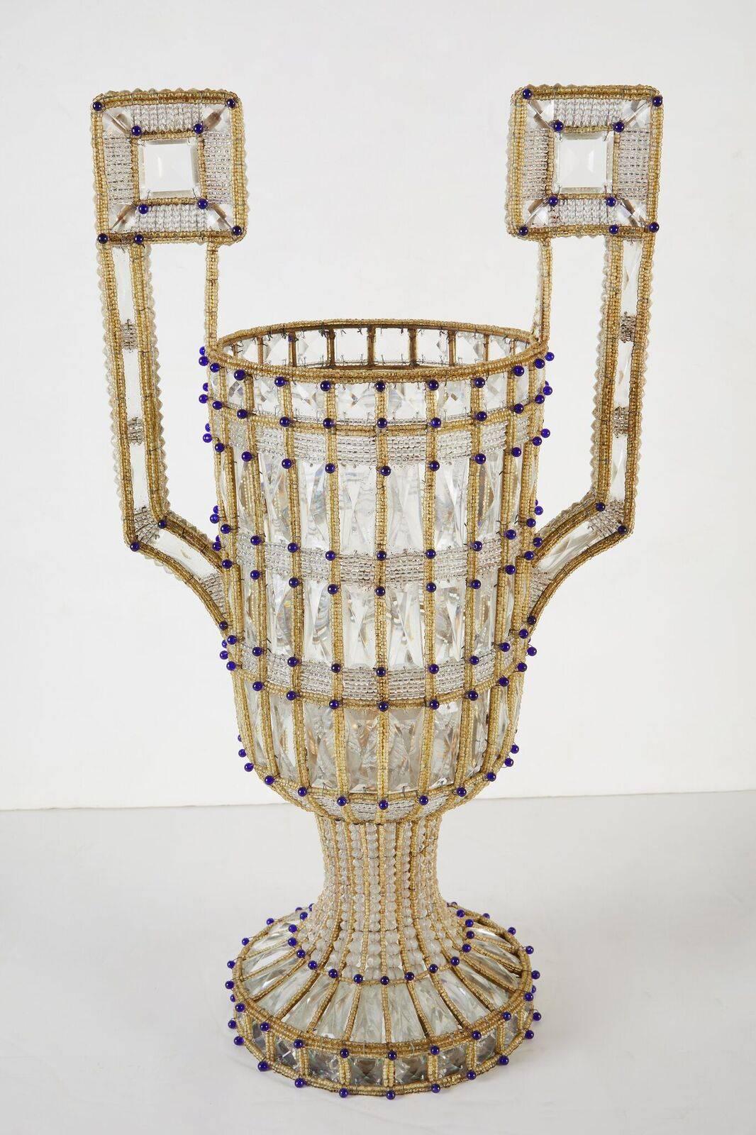 Glittering Pair of Mid-Century, Italian, Beaded Urns In Excellent Condition In Newport Beach, CA