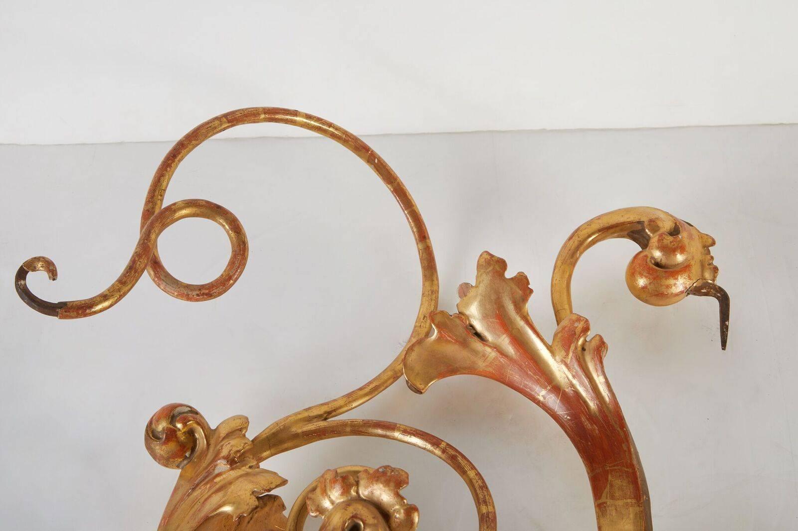 Hand-Carved Rare and Elegant 18th Century Gilt Metal and Wood Brackets For Sale