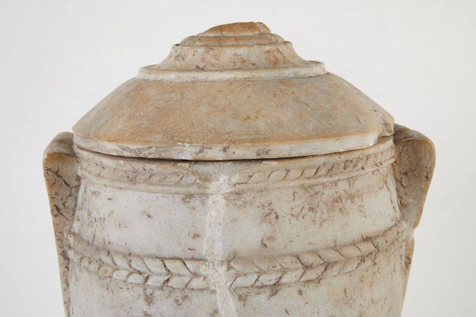 Hand-Carved Beautiful, Ancient, Lidded Roman Urn