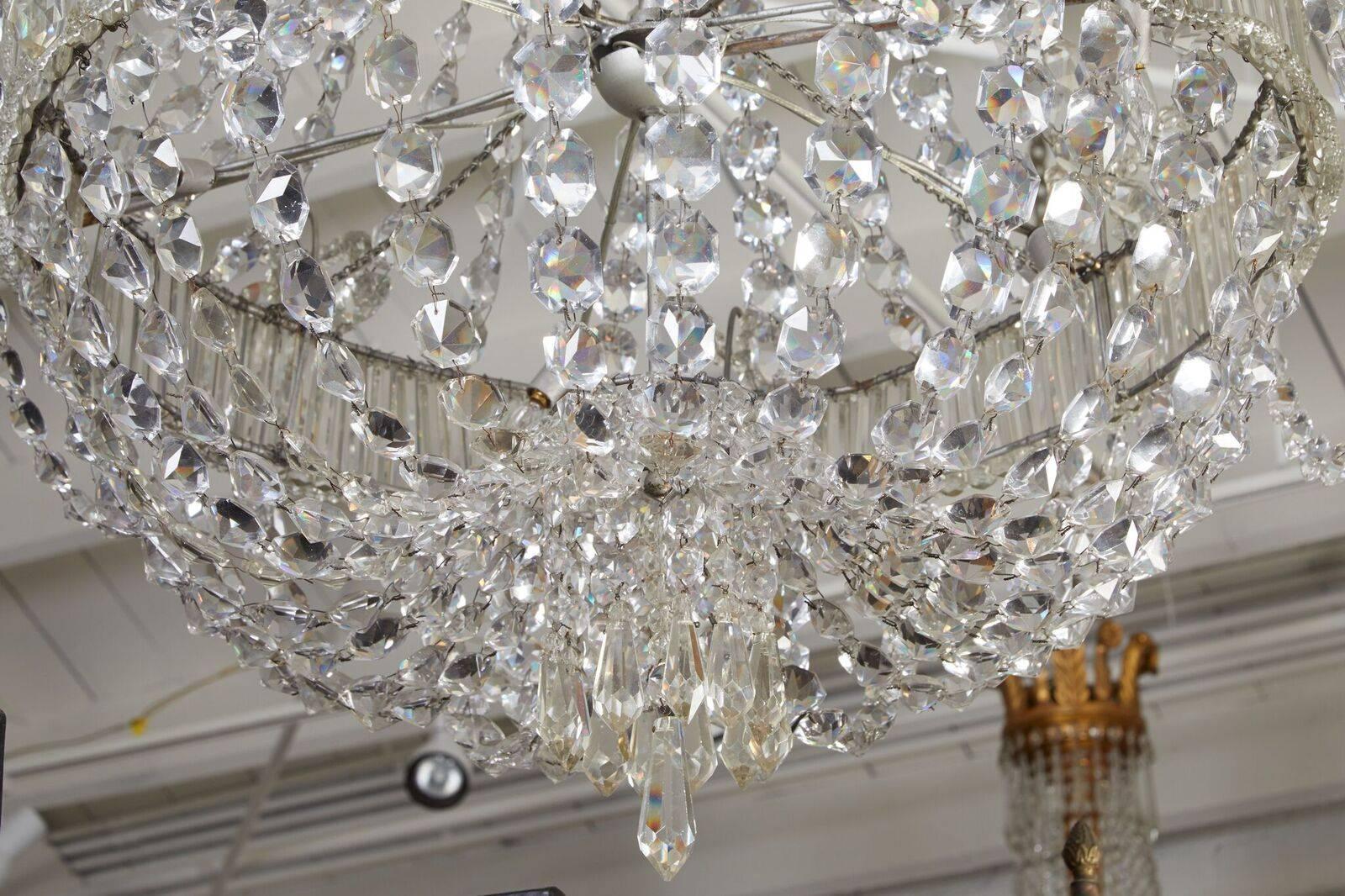 Large Glam, circa 1930 Italian Crystal Chandelier In Good Condition In Newport Beach, CA