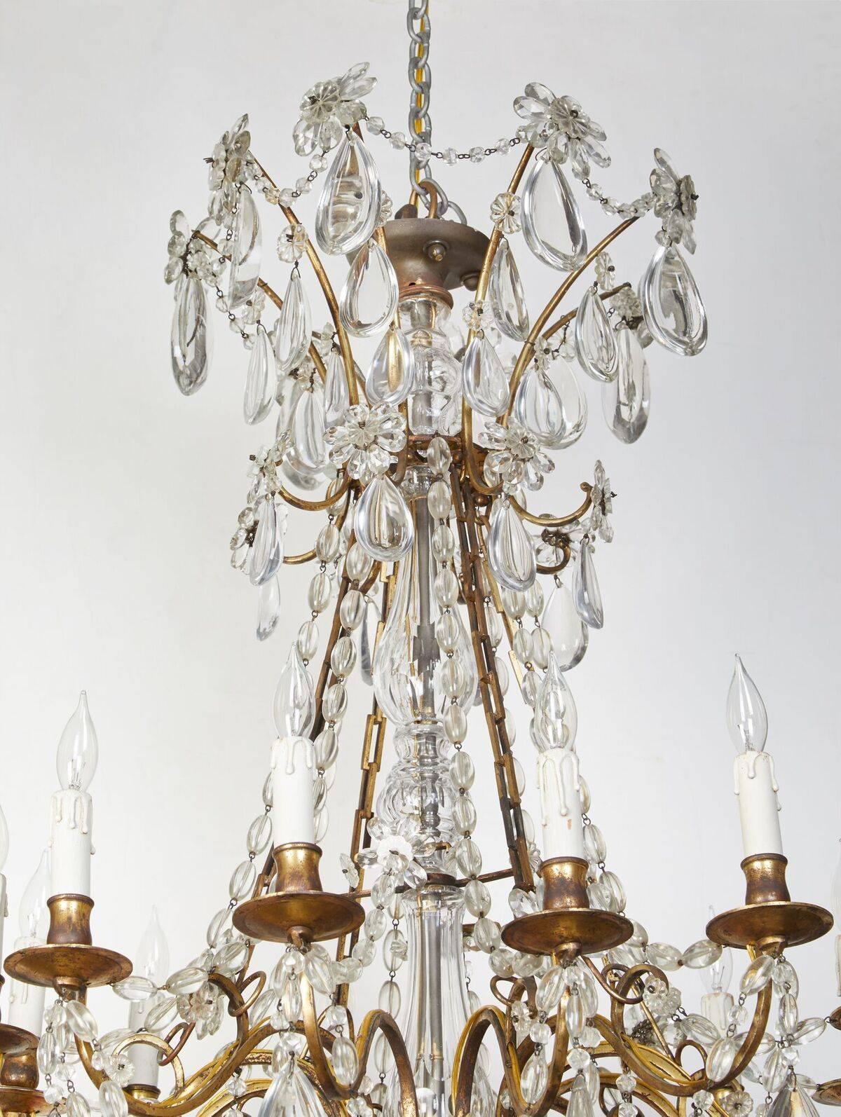 French Turn-of-the-Century, Crystal and Bronze Chandelier For Sale