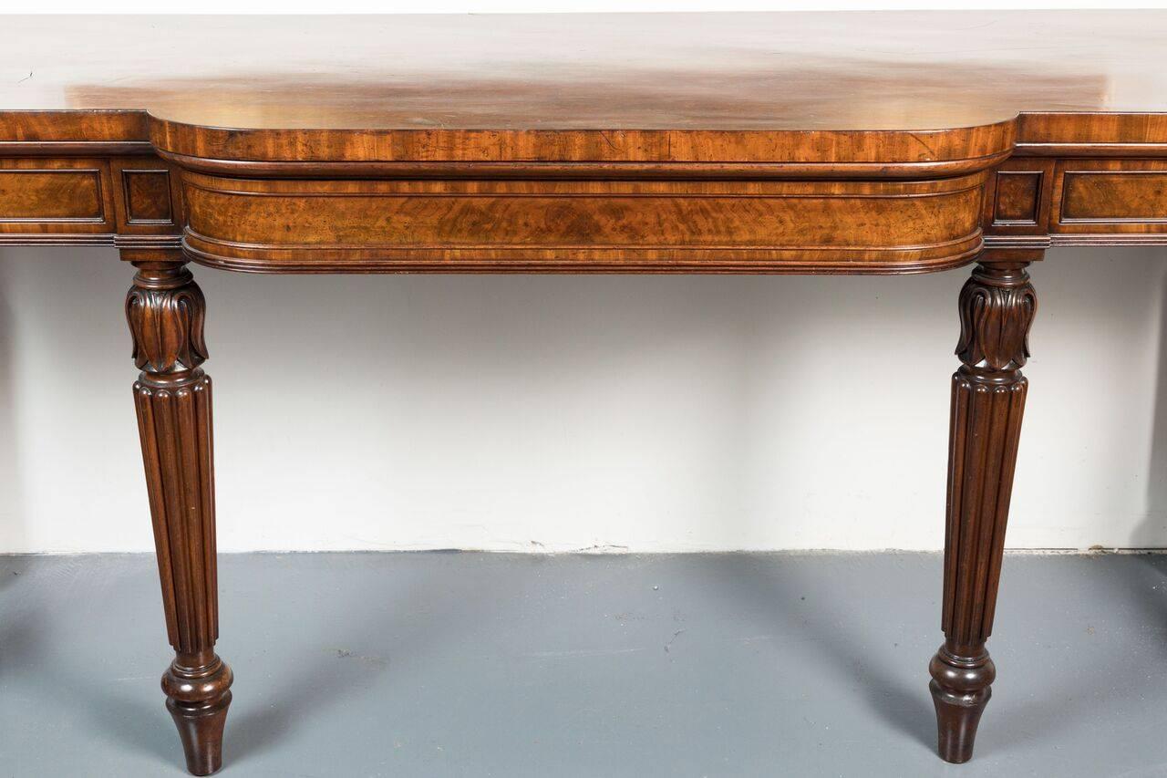 Grand, veneered, hand-carved, single-drawer, English console, stamped 
