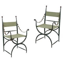 Pair of Rare 1920's Italian, Painted, Cast-Iron Chairs
