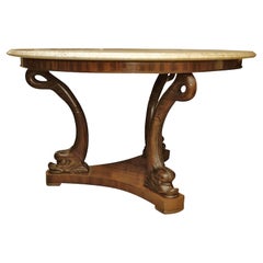 Walnut Dolphin Base Marble Top Center Table