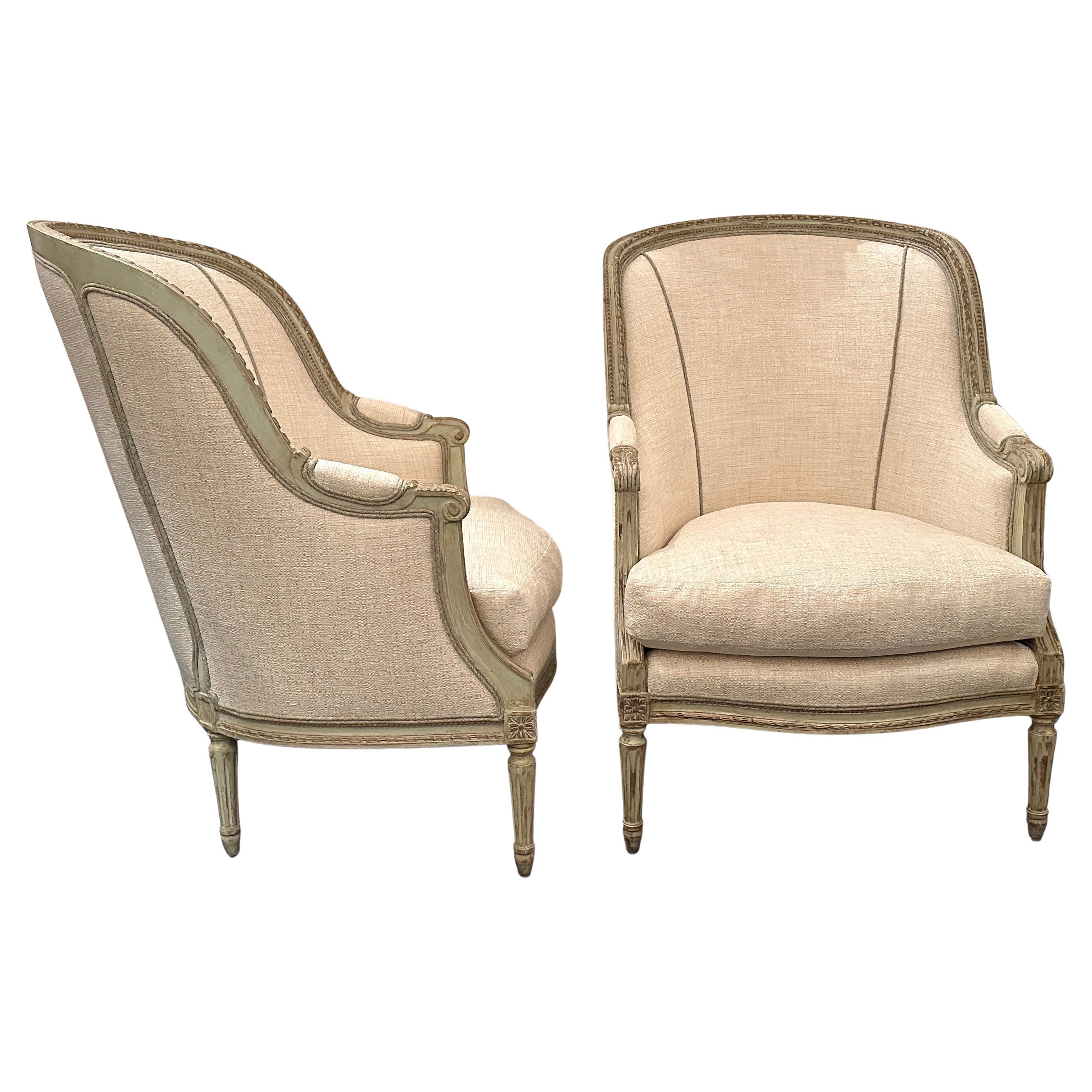 Pair Painted Bergere Chairs For Sale