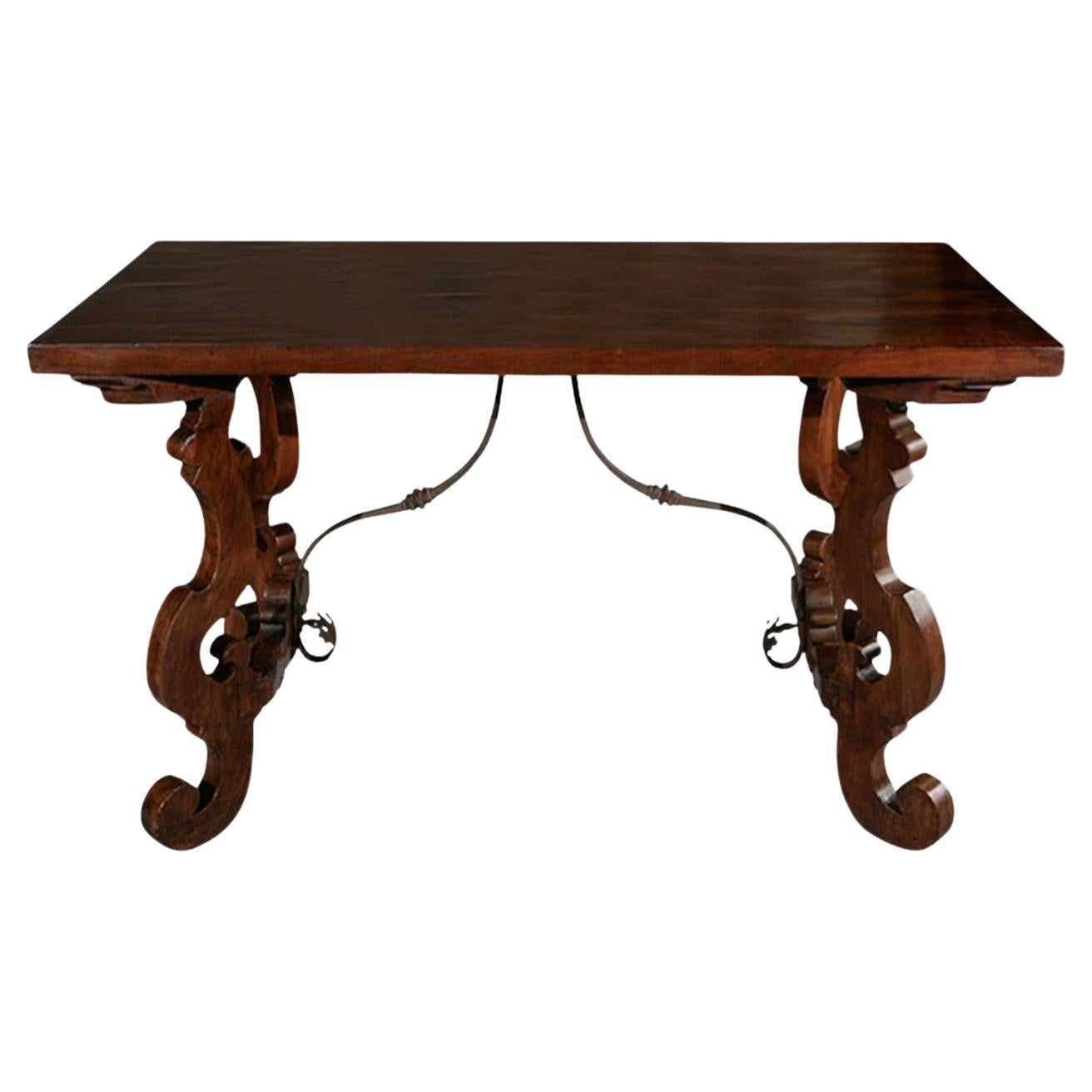 Tuscan Table with Iron Trestle For Sale