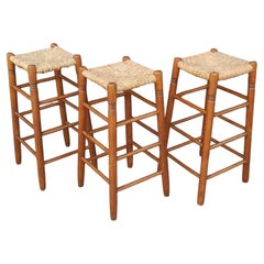 Set Of Three Charlotte Perriand Style Bar Stools France 1960s
