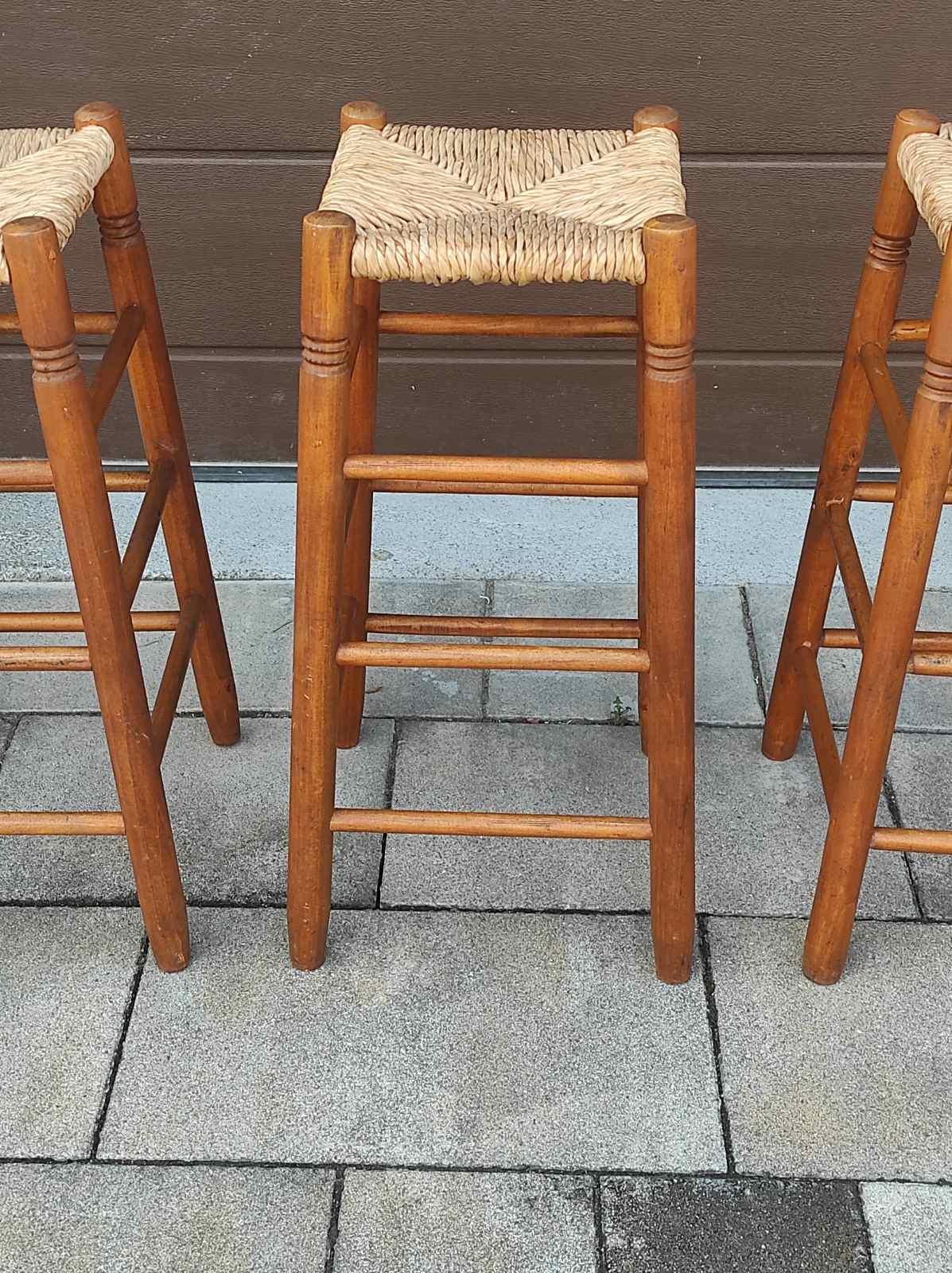 Wood Set Of Three Charlotte Perriand Style Bar Stools France 1960s For Sale