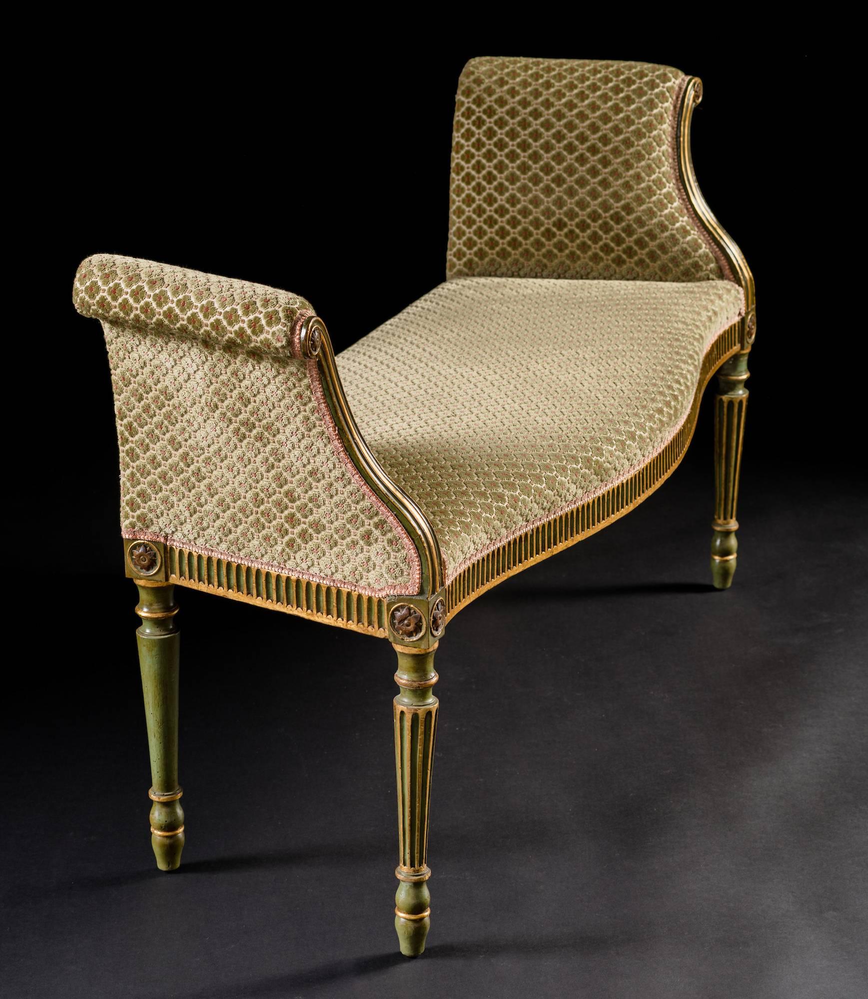 English Pair of George III Green-Painted and Parcel-Gilt Window Seats For Sale