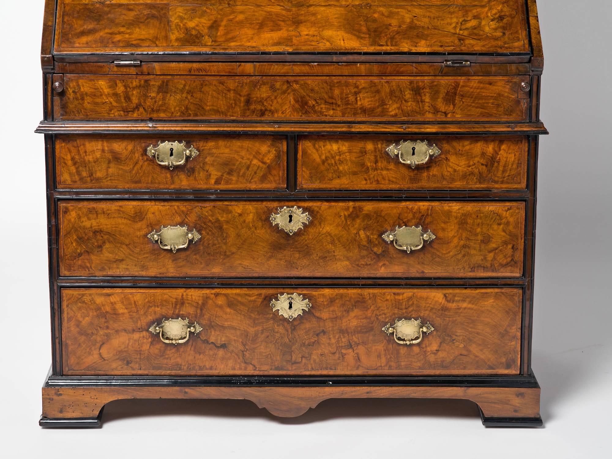 George I Burl Walnut Bureau Bookcase For Sale 4