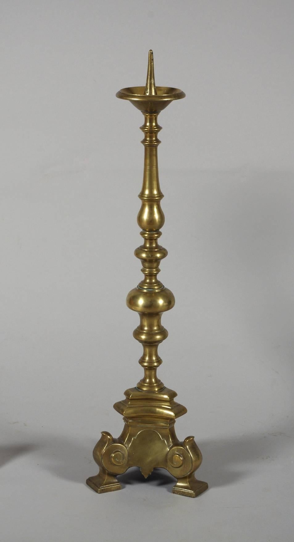 Baroque Rare Set of Four 18th Century Tall Brass Altar Sticks
