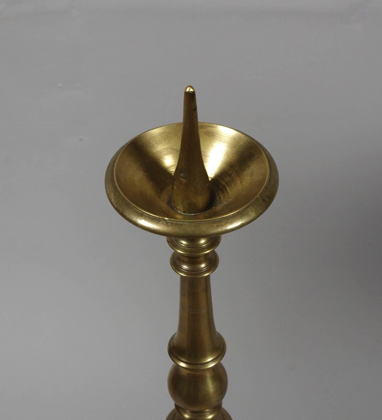 English Rare Set of Four 18th Century Tall Brass Altar Sticks