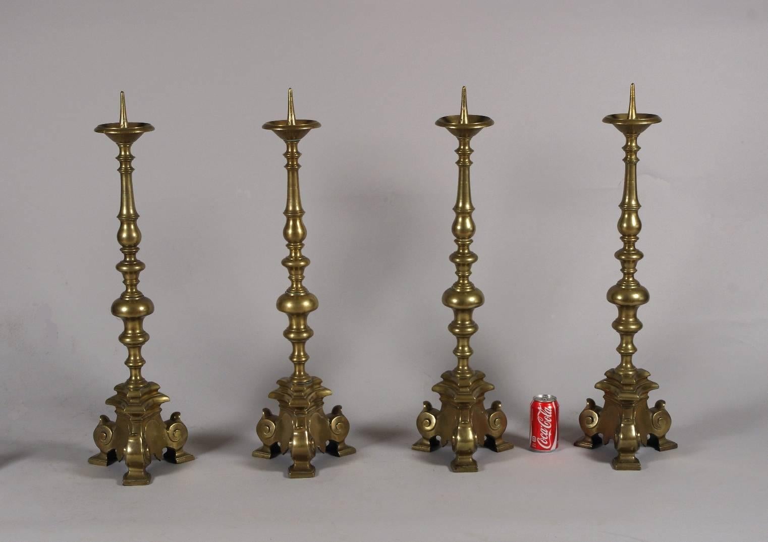 Rare Set of Four 18th Century Tall Brass Altar Sticks 2