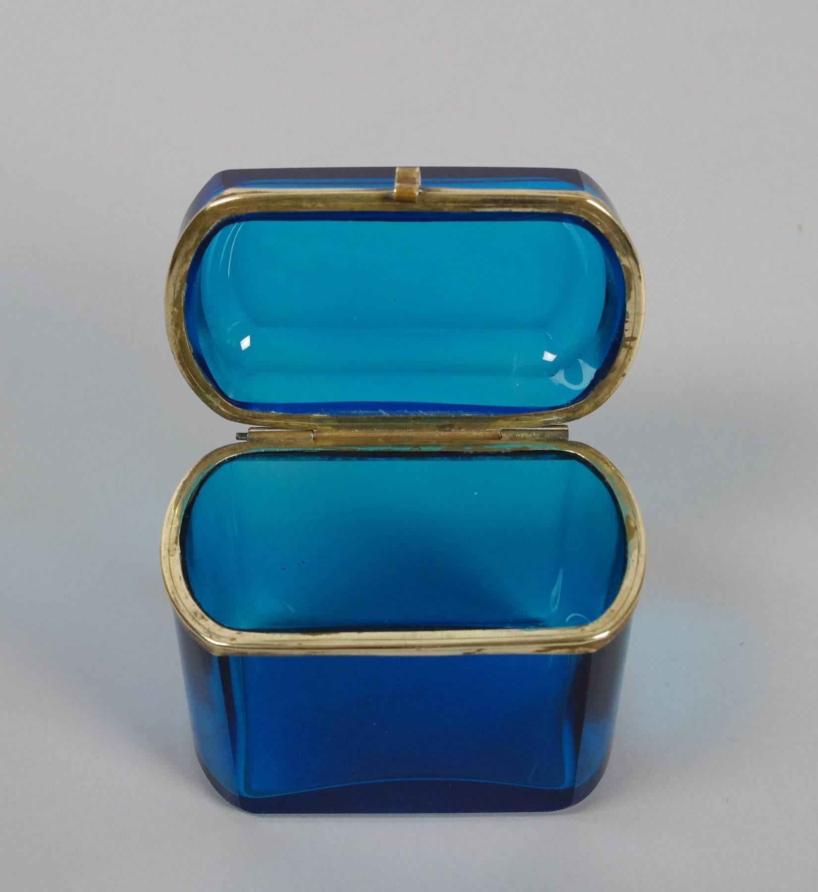 French Blue Glass Dresser Box In Excellent Condition In St. Louis, MO