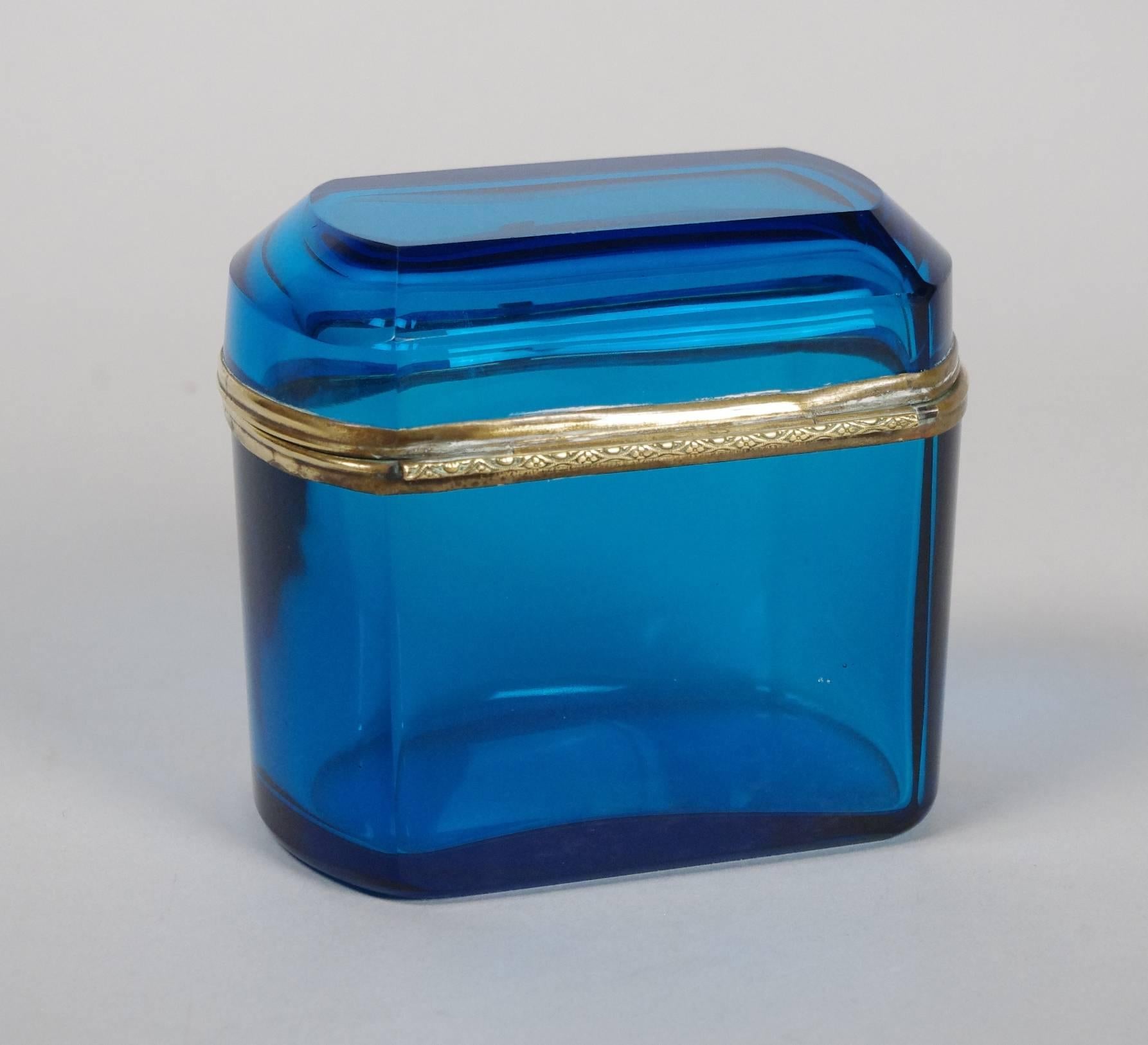 19th Century French Blue Glass Dresser Box