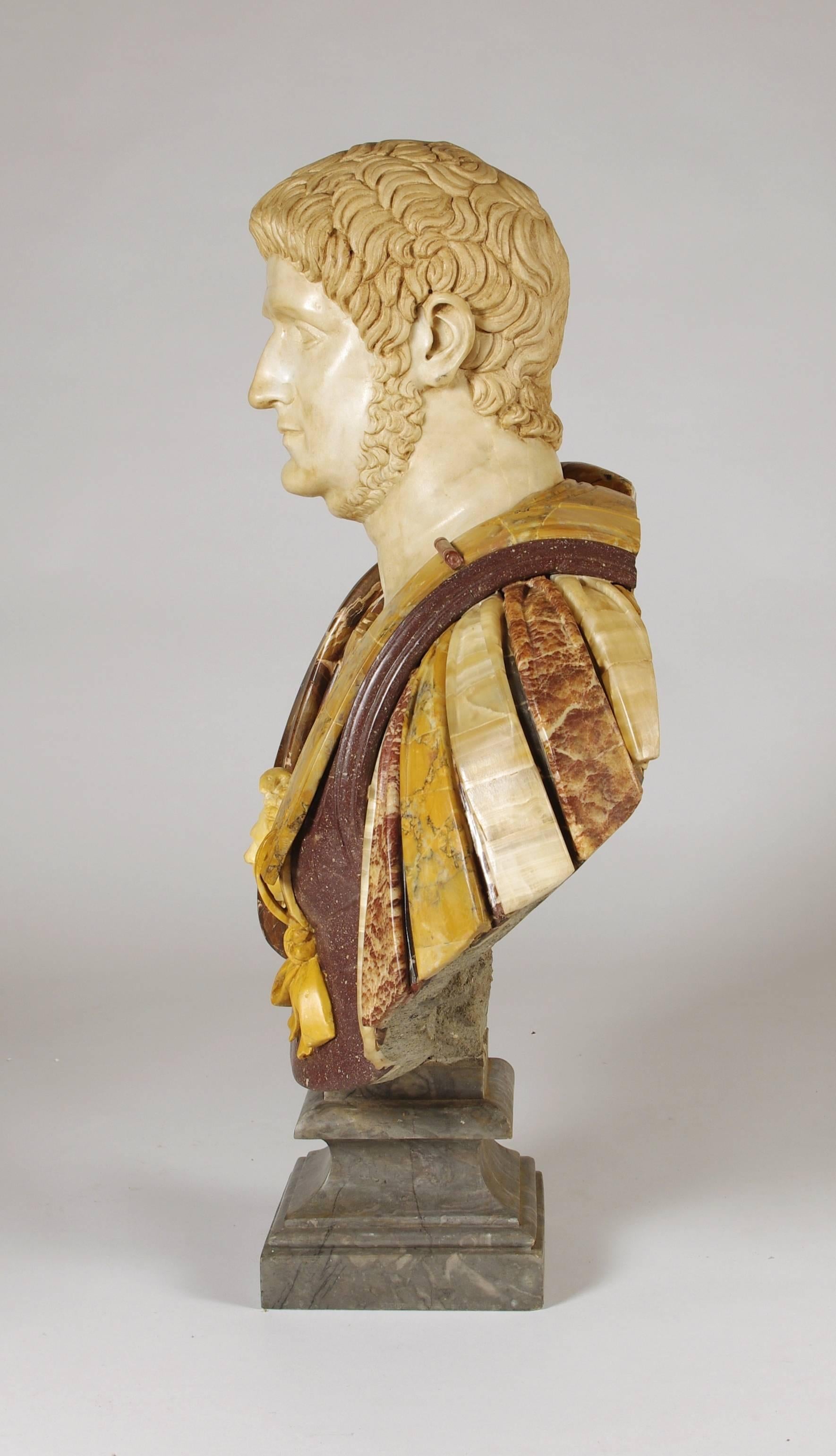 Classical Roman Marble and Porphyry Bust of Emperor Nero