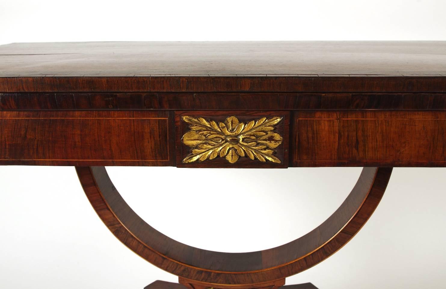 Regency Rosewood Fold over Card Table with Rare Palm Cross Banding 2