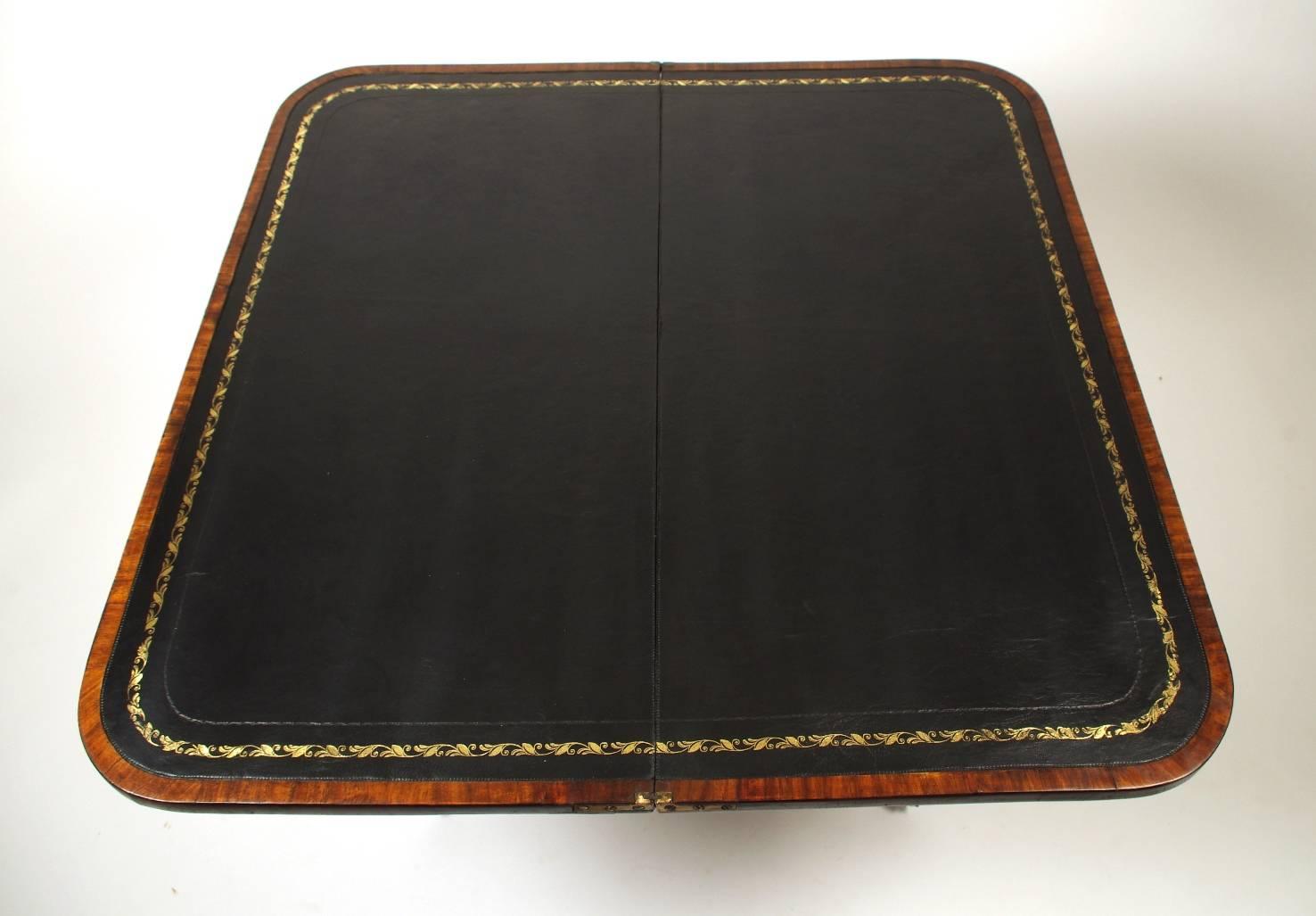 Wood Regency Rosewood Fold over Card Table with Rare Palm Cross Banding