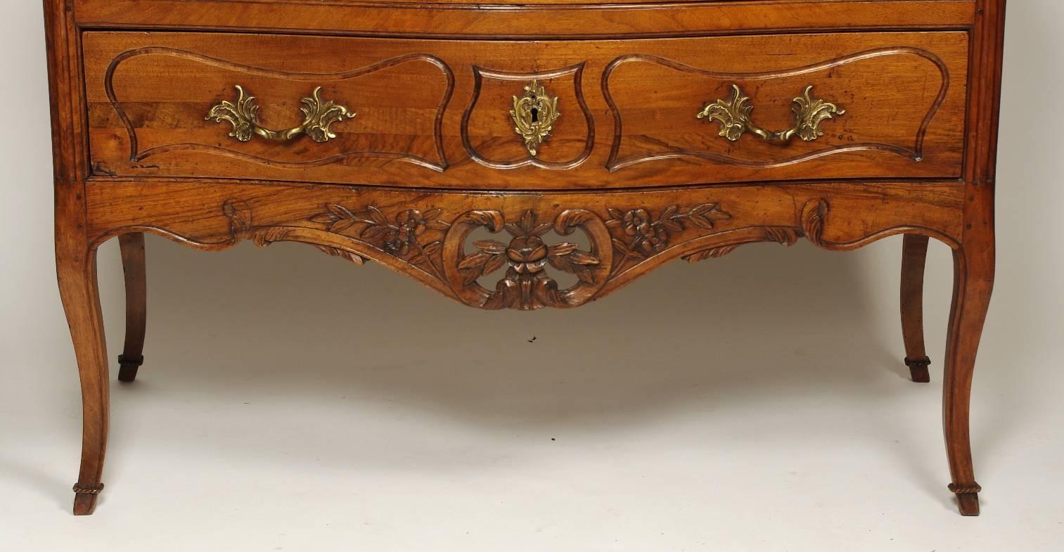 Metal Louis XV Walnut Serpentine Chest of Two Drawers