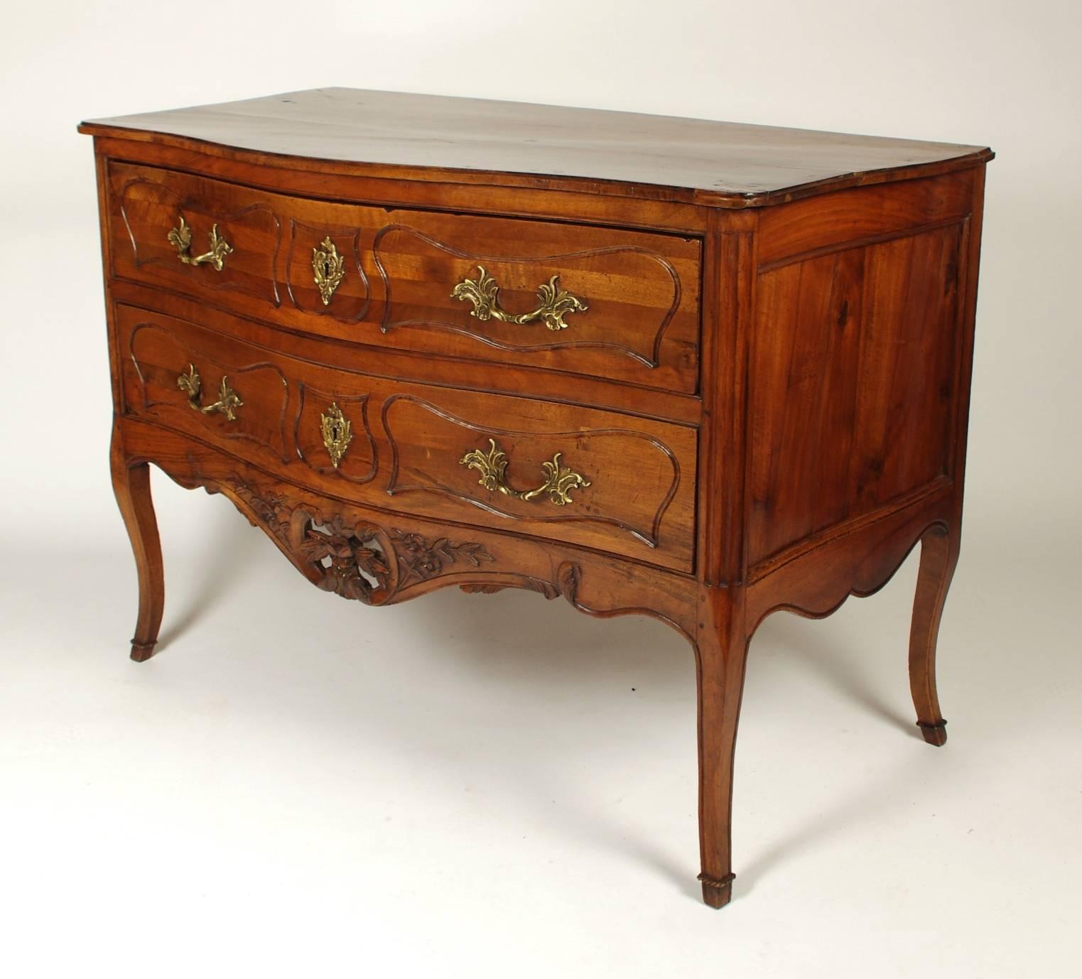 French Louis XV Walnut Serpentine Chest of Two Drawers