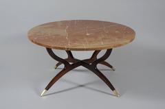 Marble-Topped Coffee Table on Mahogany Base with Brass Feet