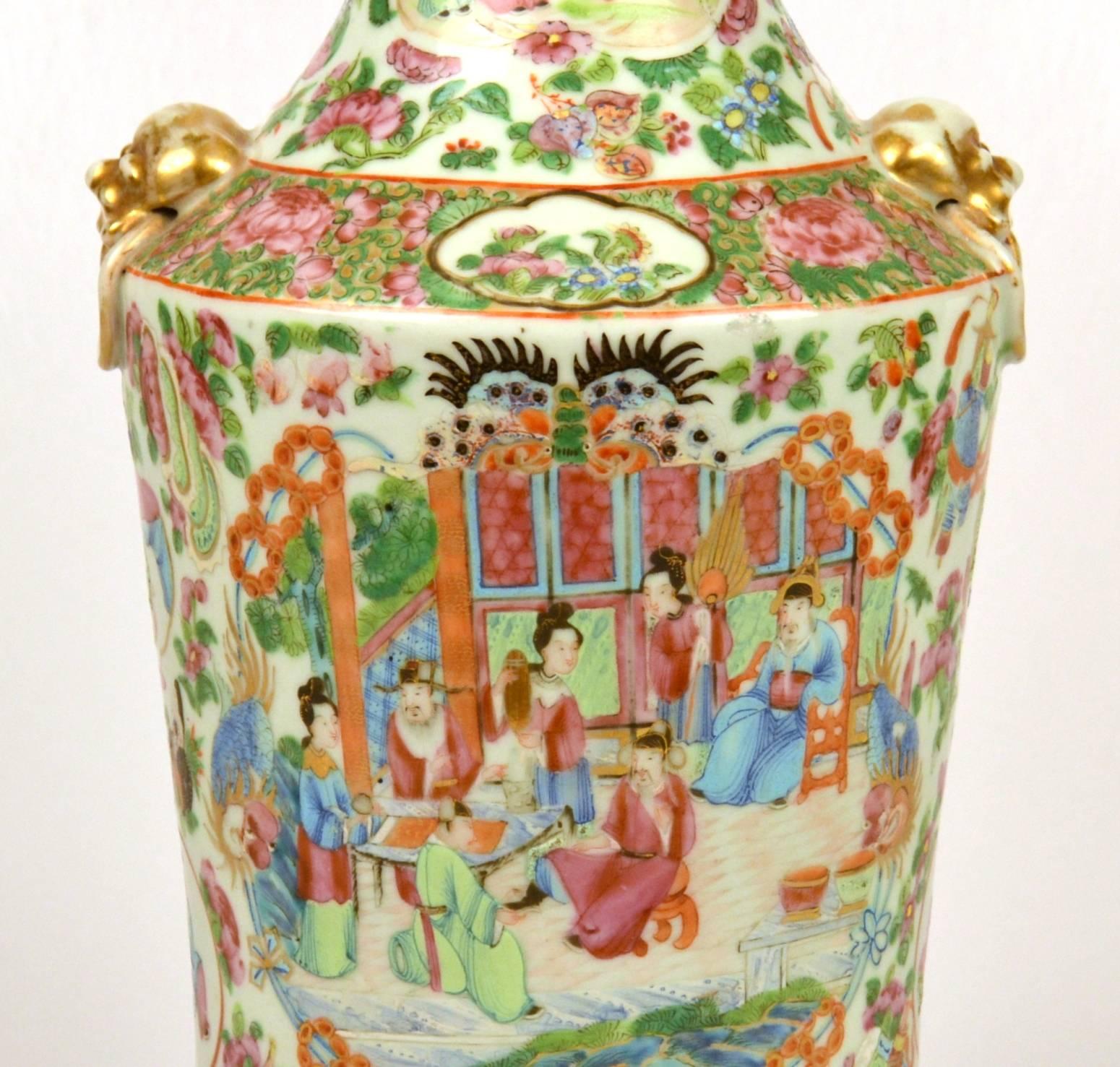 Porcelain Fine Pair of Rose Medallion Vases