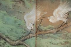Japanese Six Panel Screen: Egrets in the Rain