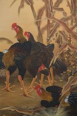Japanese Two Panel Screen: Chickens in a Millet Grove