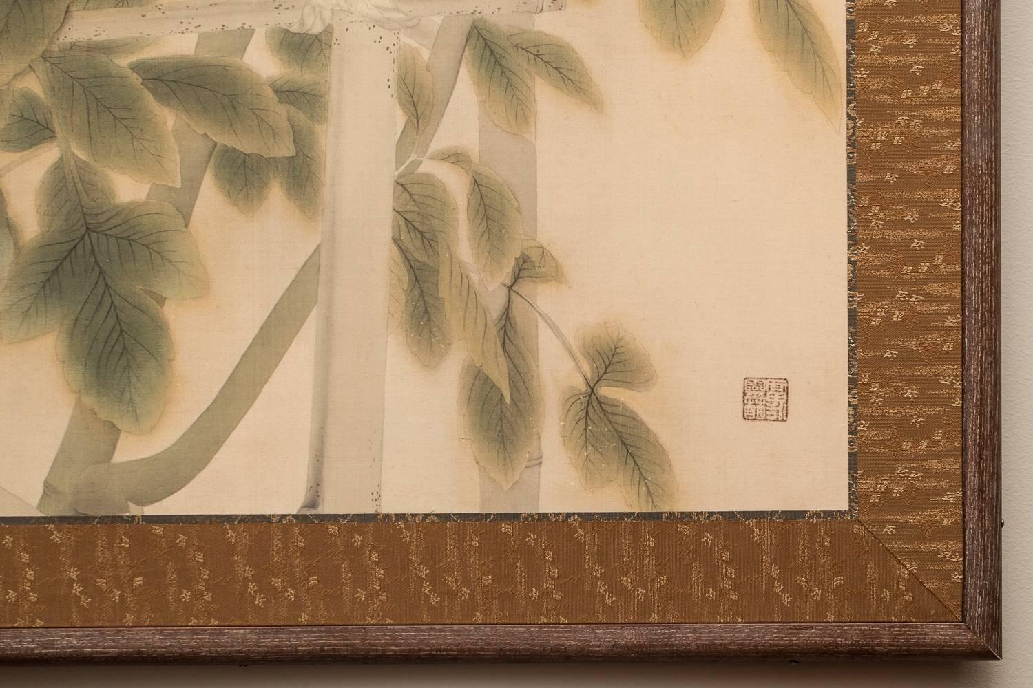 20th Century Japanese Four-Panel Screen Red Dahlias