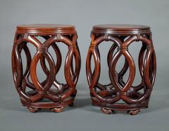 Pair of Chinese Hardwood Garden Seats