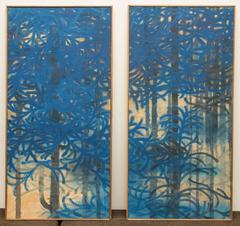 Pair of Fusuma ‘Sliding Door’ Panels, Blue Spruce