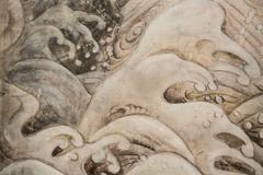 Japanese Two-Panel Screen, Wave and Moon on Silver