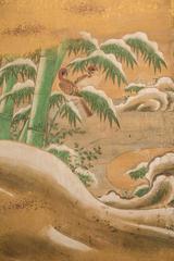 Japanese Six Panel Screen: Rimpa School Painting of Winter to Spring