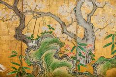 Japanese Screen "Landscape and Pheasants"