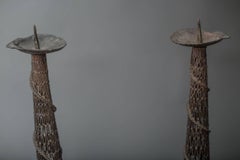 Pair of Bronze Fishnet Candlesticks