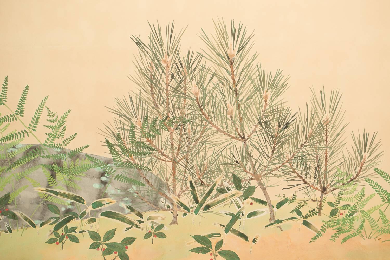 Zart auf Maulbeerpapier gemalt, Unterschrift und Siegel lauten: Shiko. Der Künstler Sakakibara Shiko (1895-1969) wurde in Kyoto geboren.

Maße: 28,5