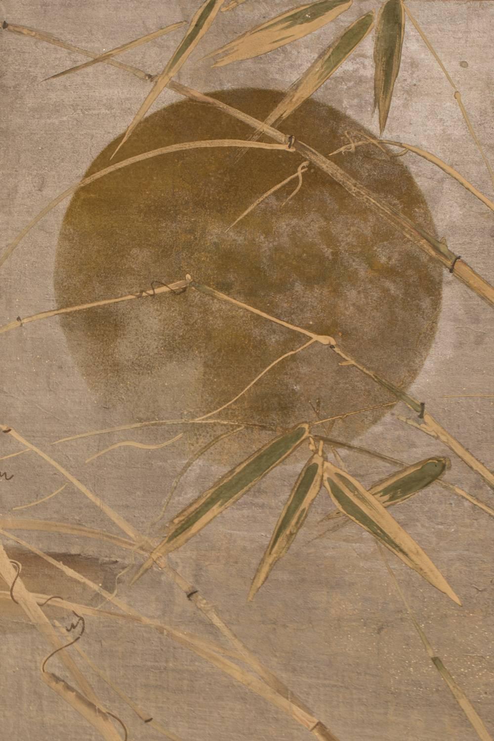 19th Century Japanese Four-Panel Screen, Fox and Moon Design