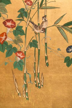 Japanese Four-Panel Screen, Young Bamboo and Morning Glory