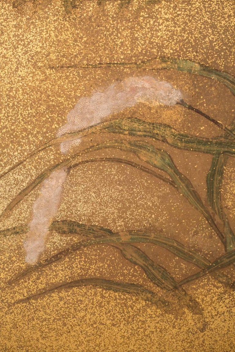Japanese Two-Panel Screen, Millet Design with Gold Dust For Sale at 1stDibs