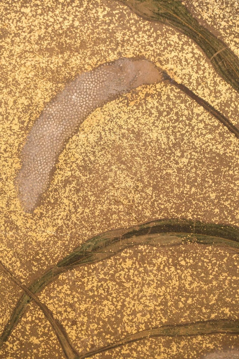 Japanese Two-Panel Screen, Millet Design with Gold Dust For Sale at 1stDibs