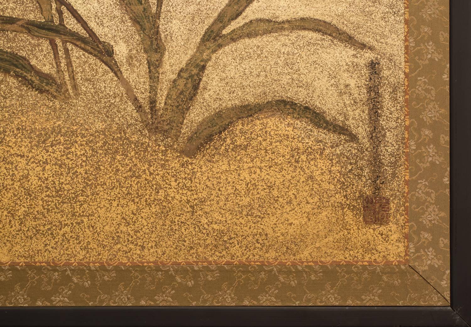 Japanese Two-Panel Screen, Millet Design with Gold Dust 2